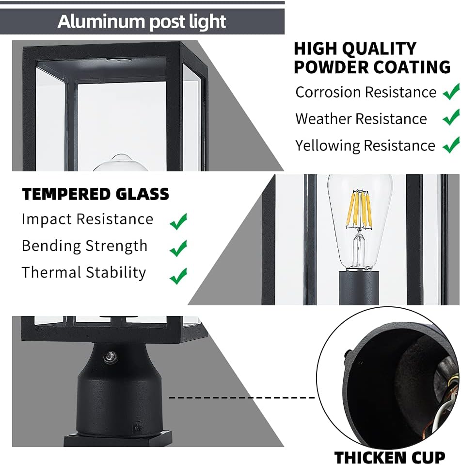 Windben Large Dusk to Dawn Outdoor Post Light, 14.7in, Matte Black