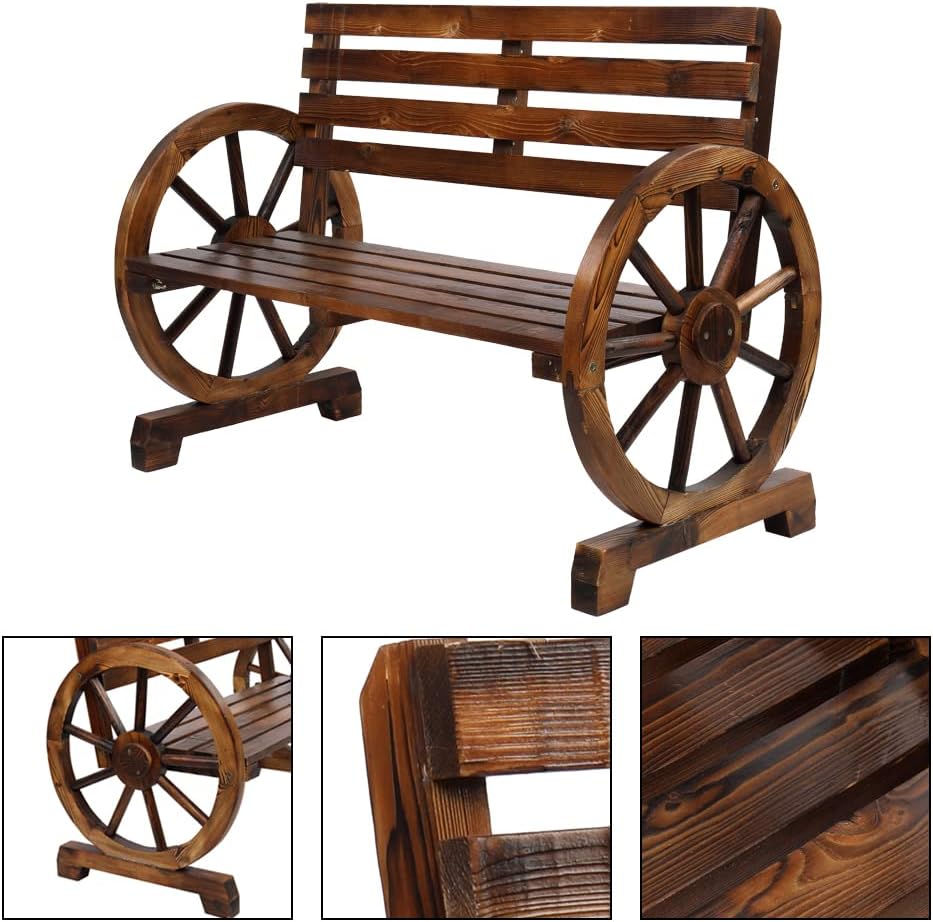 Outvita Wooden Garden Bench Seats 2 Person Carbonized for Garden