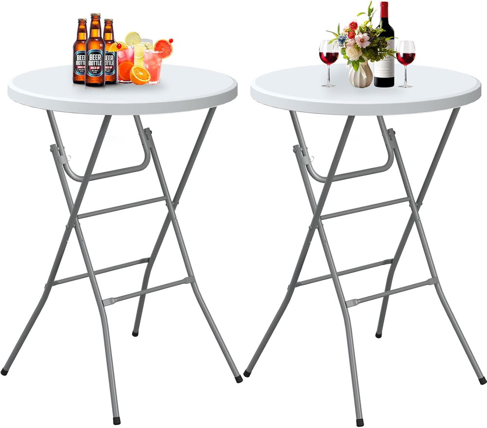 32" Round Folding Table, Plastic Bar Height Tables for Parties, White