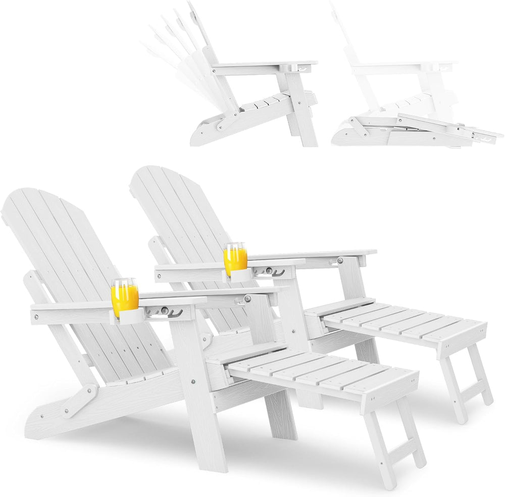 YEFU Adjustable Adirondack Chair with Footrest,All-Weather, Set of 2,White