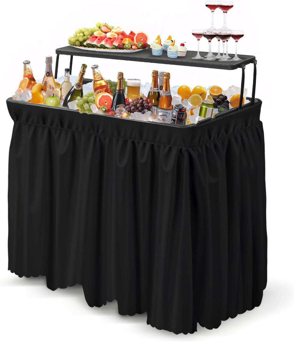 VINGLI Portable Cooler Table with Extra Storage Shelf, Alloy Steel, Black, Pi...