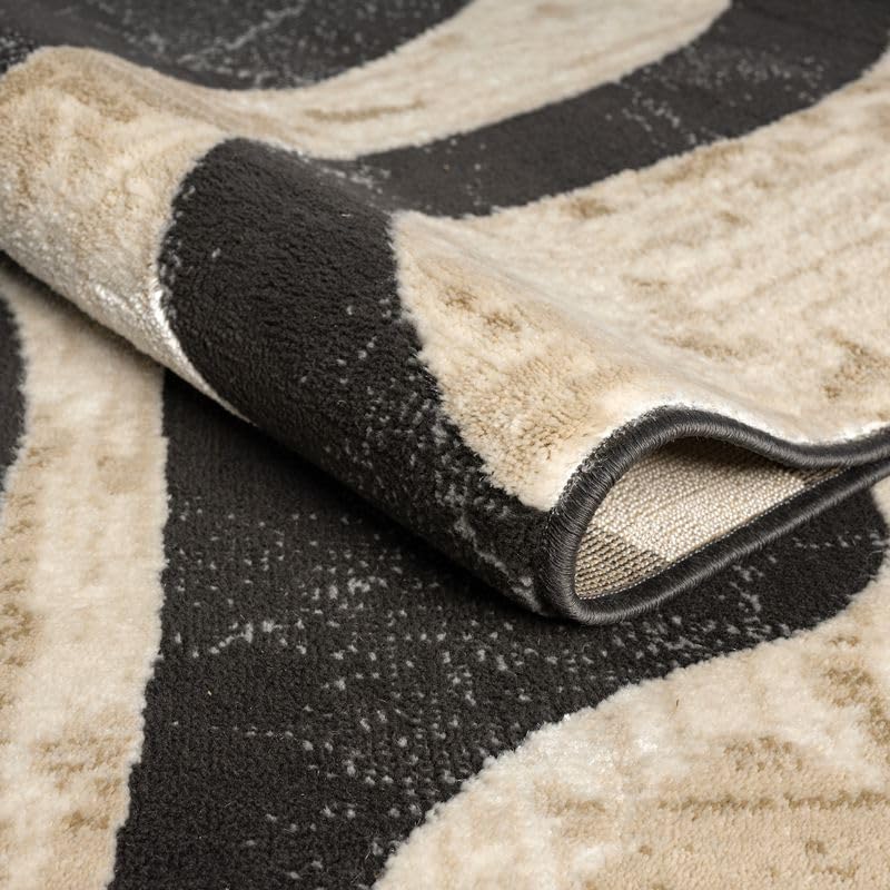 Beige Black Swirl Modern Area Rug – 9' x 12' – Contemporary Abstract ...