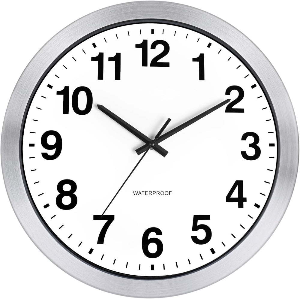 Caysie 16 Inch Sealed Large Outdoor Clocks Waterproof-Silver