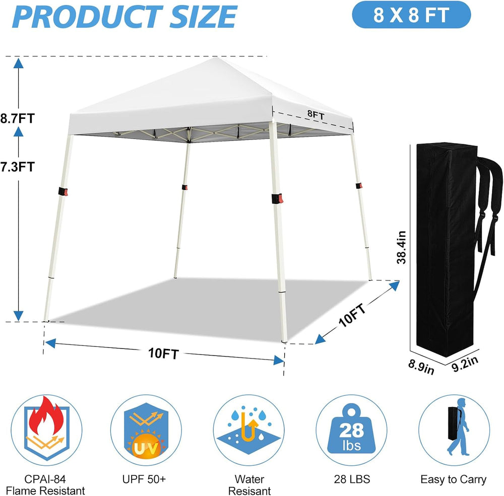 WEIZE 10x10 Slant Legs Pop Up Canopy Tent, 1-Button Push Setup Canopy Tent, A...