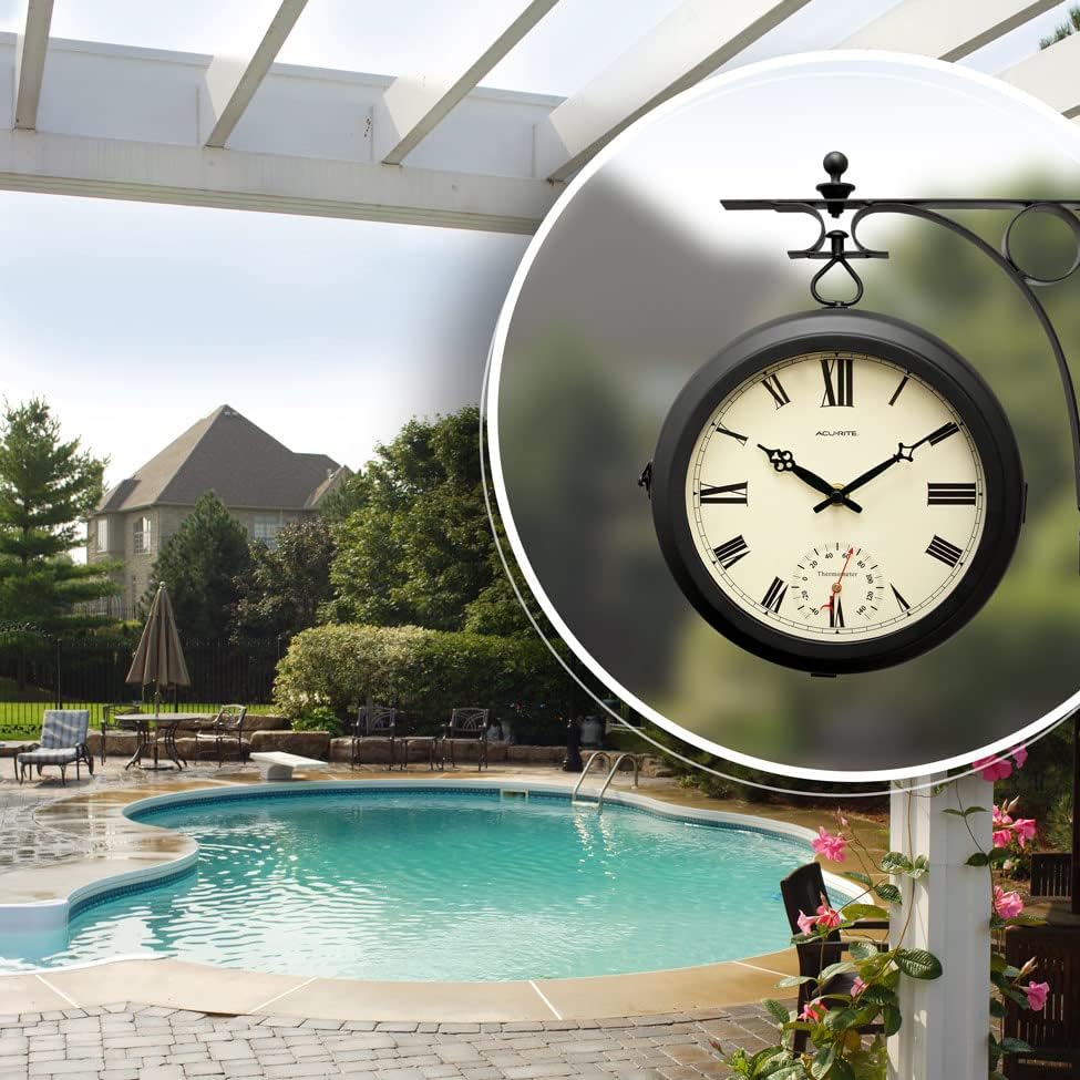 AcuRite 9-Inch Indoor/Outdoor Double-Sided Hanging Clock with 360-Degree Spin...