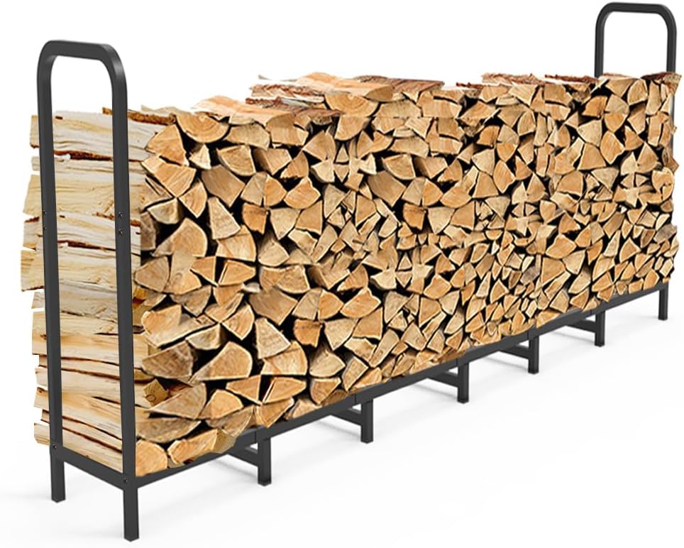 8ft Firewood Rack Holder, Adjustable Heavy Duty Fire Log Stacker Stand for Fi...
