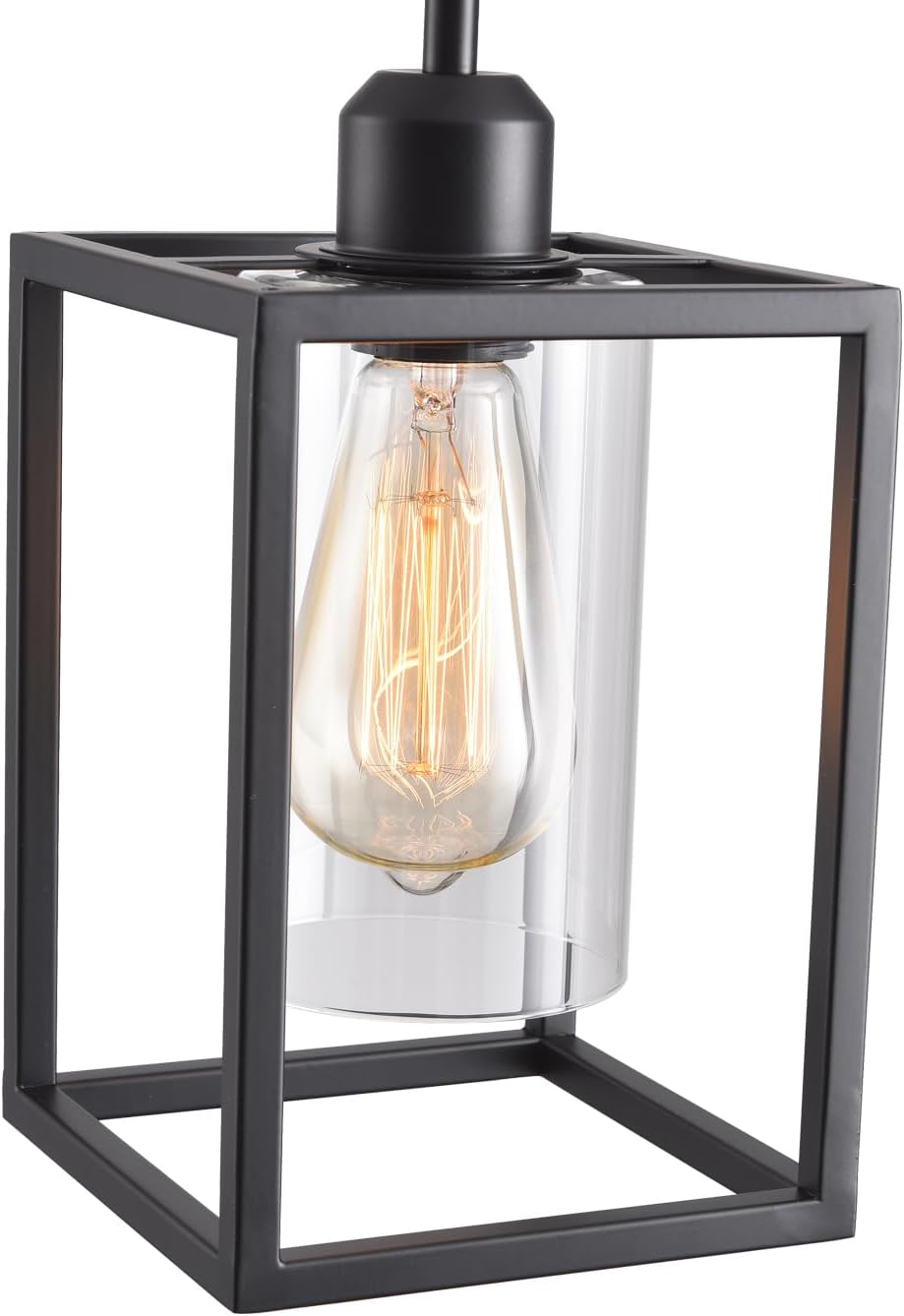3 Pack Stem Rod Black Pendant Lights for Kitchen Island Industrial Lantern Pe...