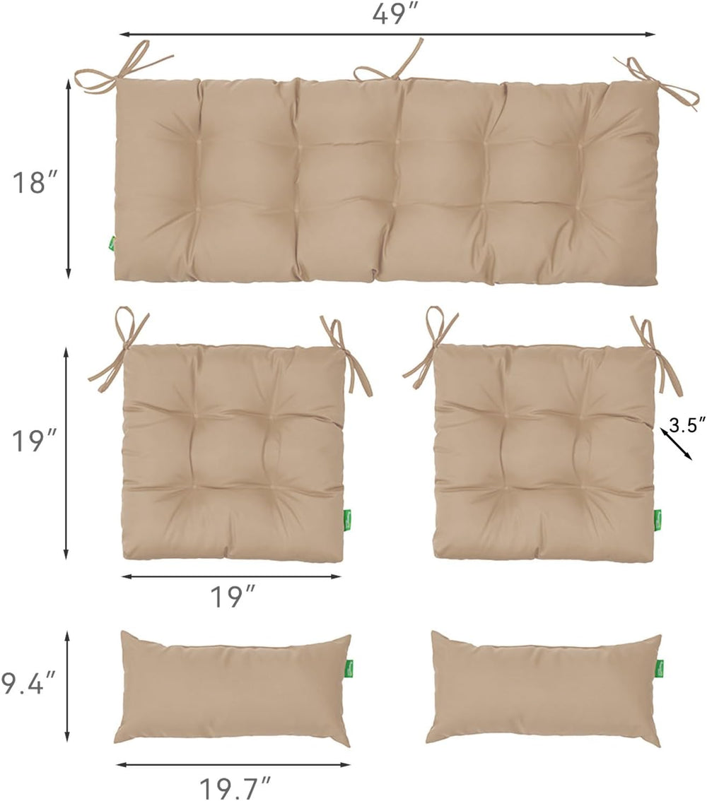 Outdoor Wicker Chair Cushions of 5Pieces,Tufted Patio Bench Cushions & 2S...
