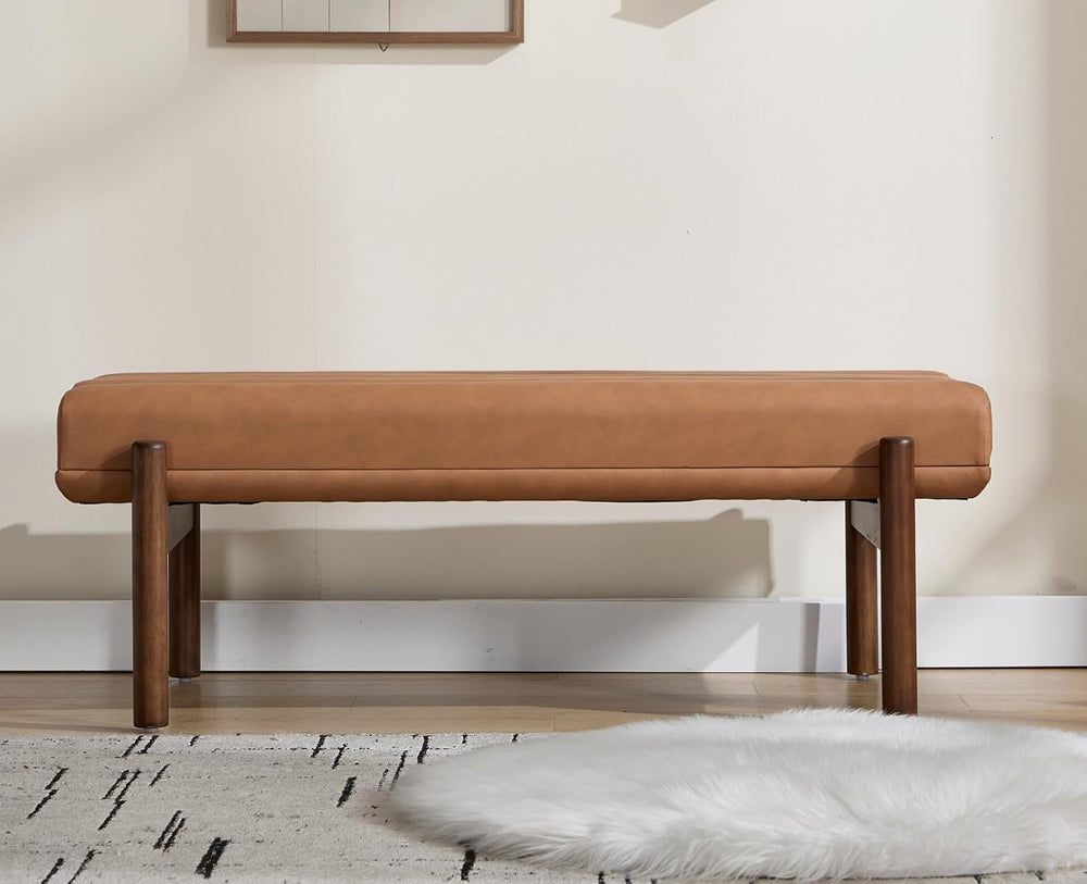 EALSON 47 Inch Entryway Bench Leather Upholstered End of Bed Bench Bedroom Be...