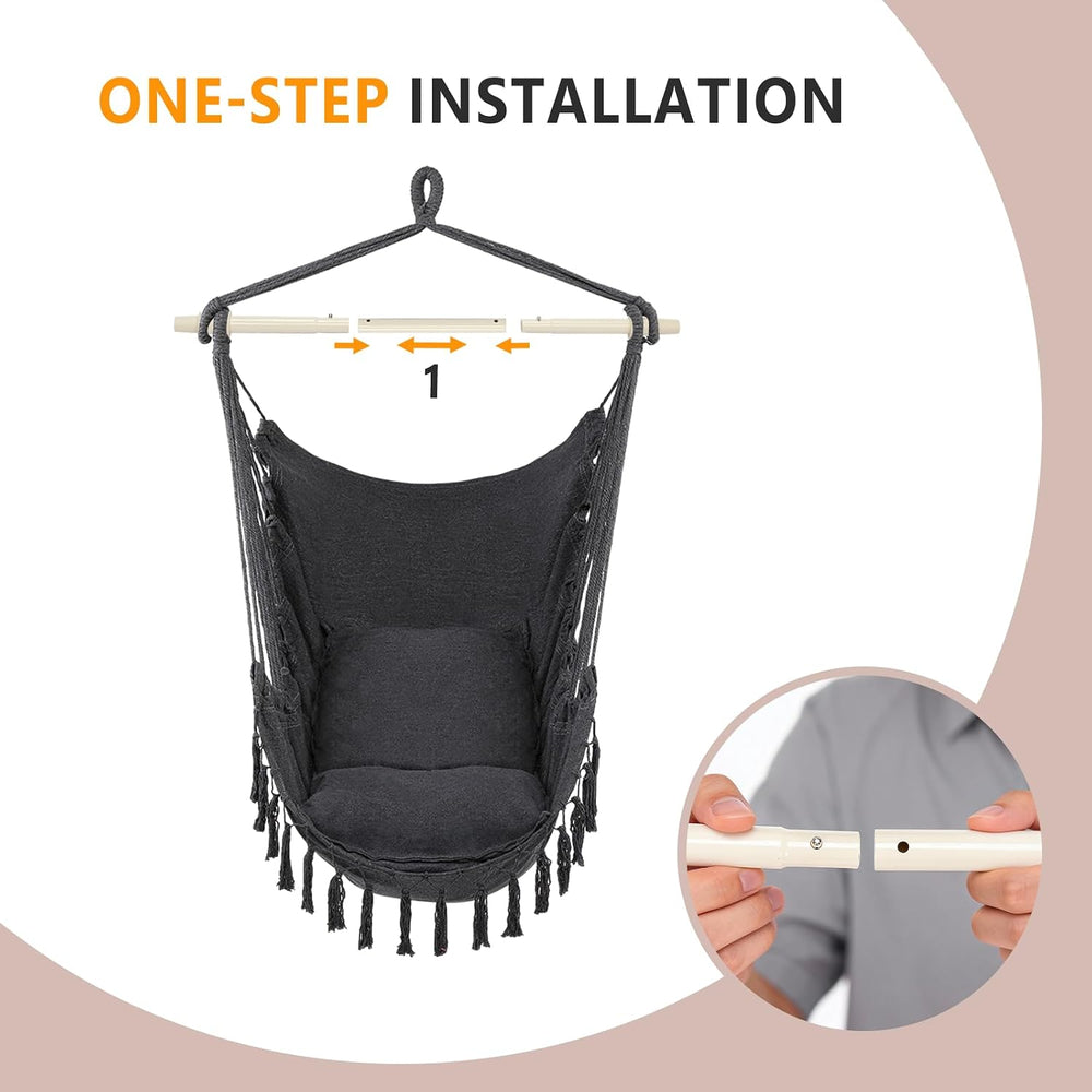 ONCLOUD XXL Hammock Chair Macrame Hanging Rope Swing Seat w/Side Pocket, Incl...