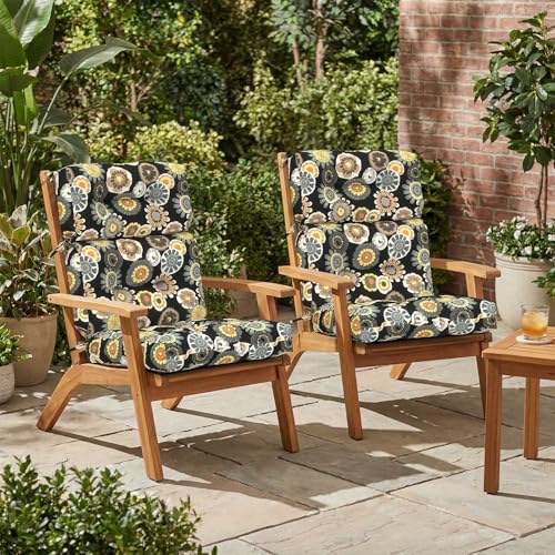Outdoor High Back Patio Chair Cushions, Tufted Rocking Chair Cushions, Adiron...