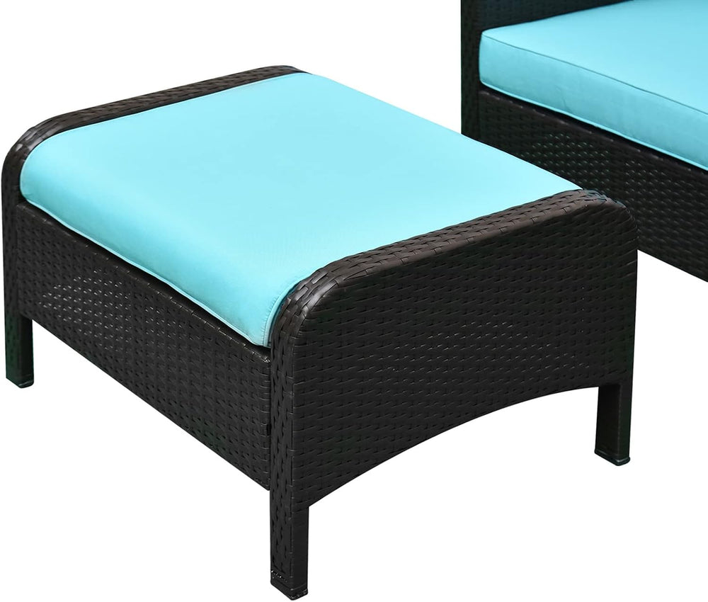 Outsunny 5 Pieces Rattan Wicker Lounge Chair 2 Ottomans Brown/Blue