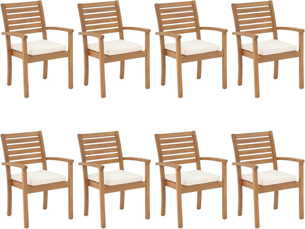OC Orange-Casual Stackable Patio Dining Chairs Set of 8, Acacia Wood,Beige