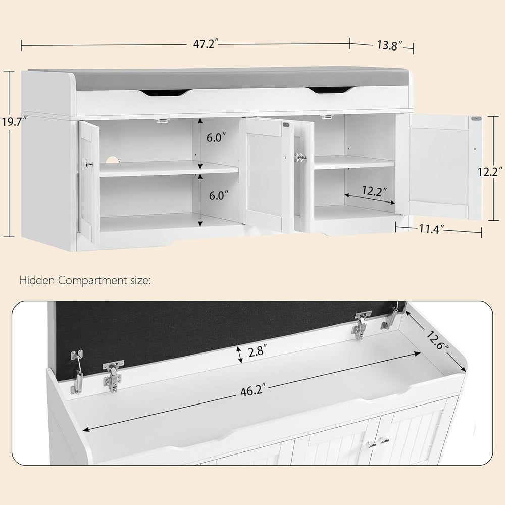 usikey 3-Tier Storage Bench, 47.2" Wide Shoe Bench with Lift Top Storage...