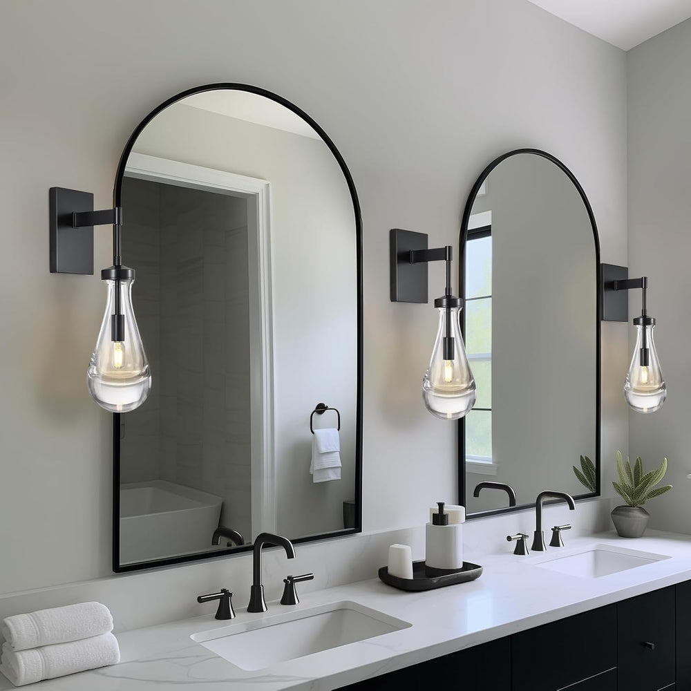 Wall Sconces Set of Two, Black Dimmable Raindrop Wall Lighting, Modern Bathro...