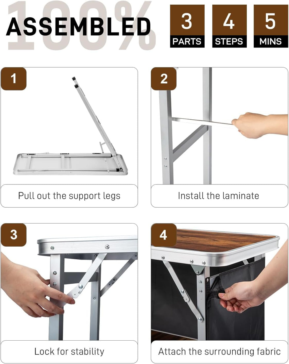 Outvita Portable Bar Table with 2 Tier Shelves & Black Skirt for Party