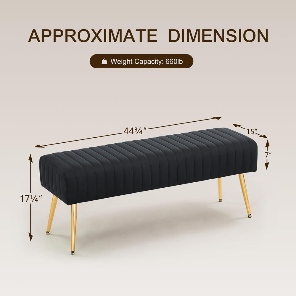 Furnimart 44 Inch Bedroom Ottoman Bench, Black Upholstered End of Bed Bench w...