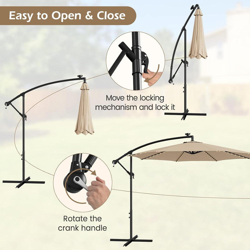 Tangkula 10FT Solar Offset Umbrella, Tilted Cantilever Hanging Umbrella with ...