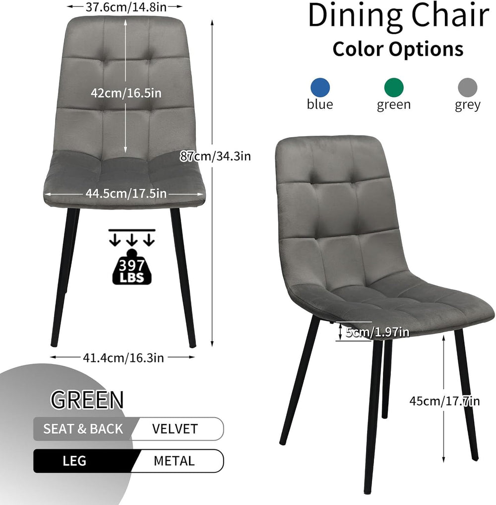 Velvet Dining Chairs Set of 4, Mid Century Upholstered Gray Dining Room Chair...
