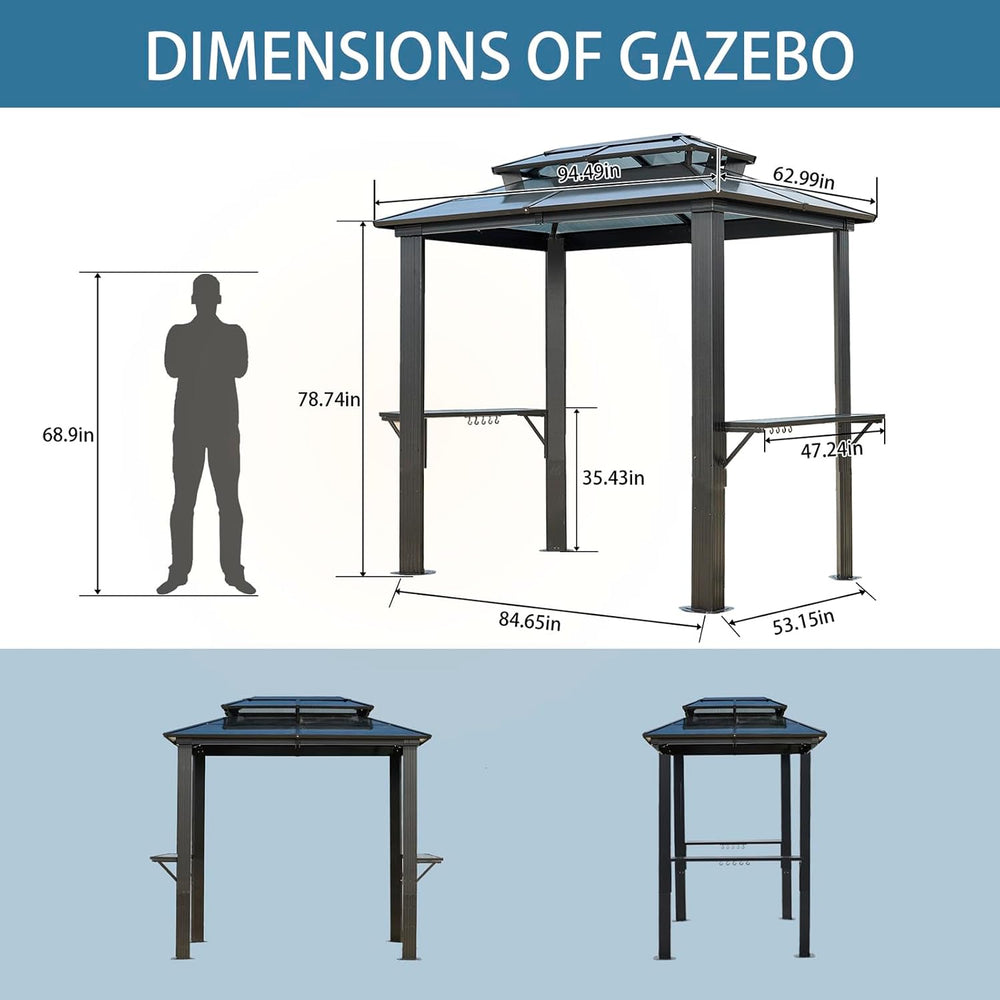Endark 8'x5' Grill Hardtop Polycarbonate Gazebo with Double Roof, Alu...