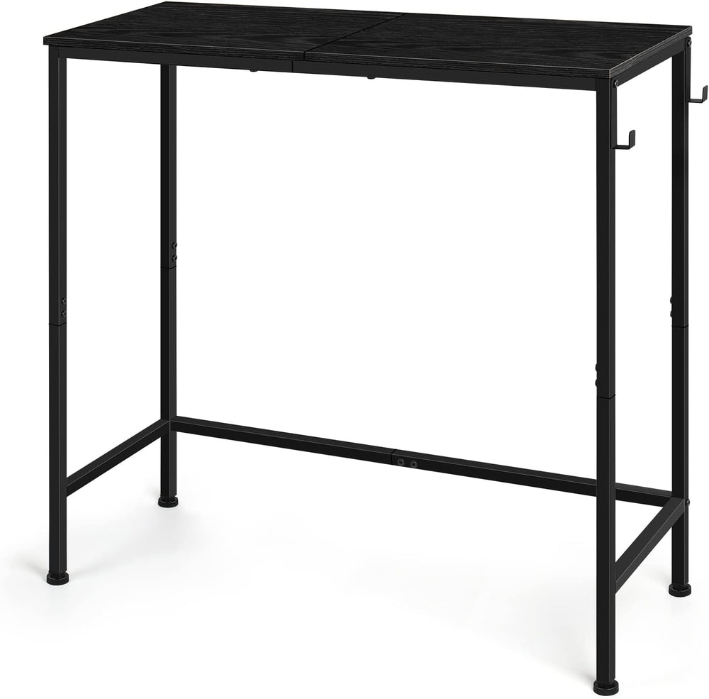 Black Modern Narrow Entryway Table - Skinny Sofa Table with Hooks for Living ...