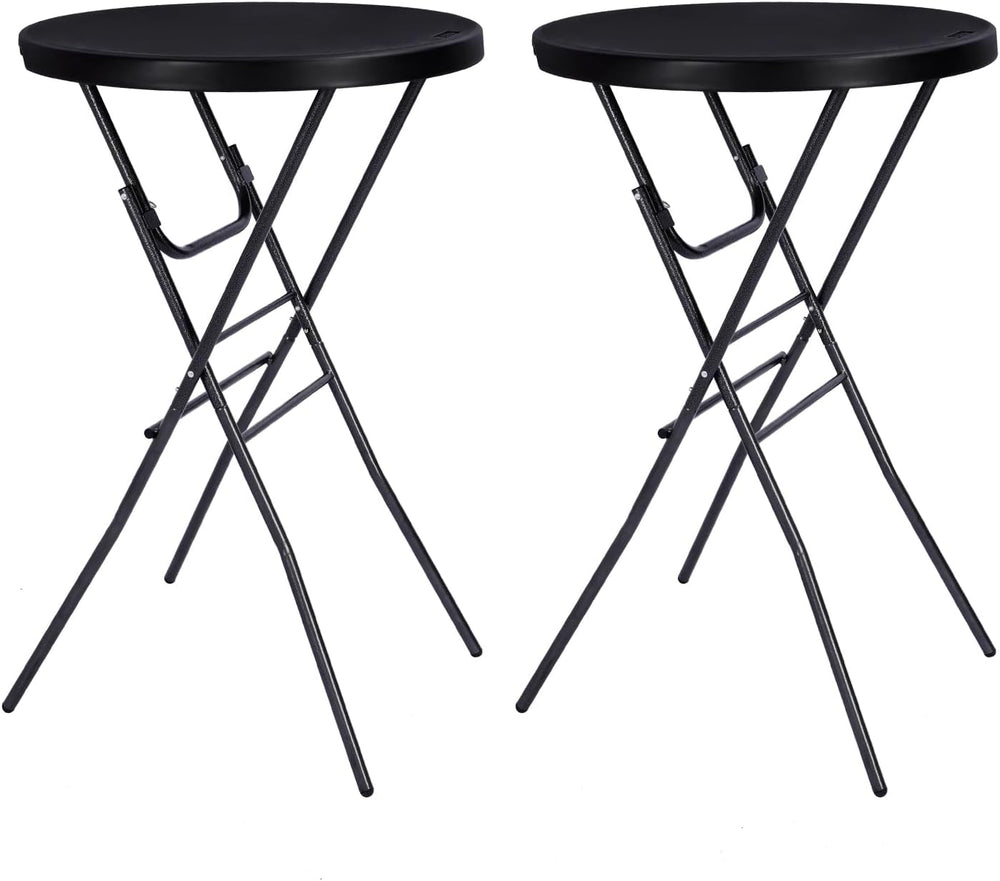 Byliable 28in Folding Cocktail Table, Round Bar Height Table, Black 2-Pack