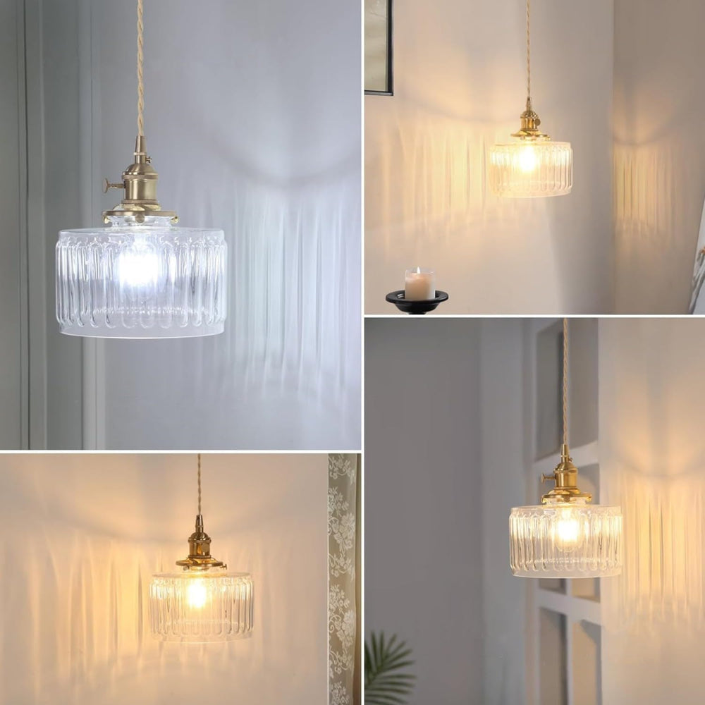 Glass Pendant Light 2 Pack Vintage Brass Hanging Lamp Farmhouse Rustic Indust...