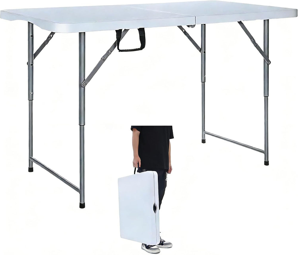 Lakhow Folding Table 4 Foot Adjustable Height with Built in Handle, White