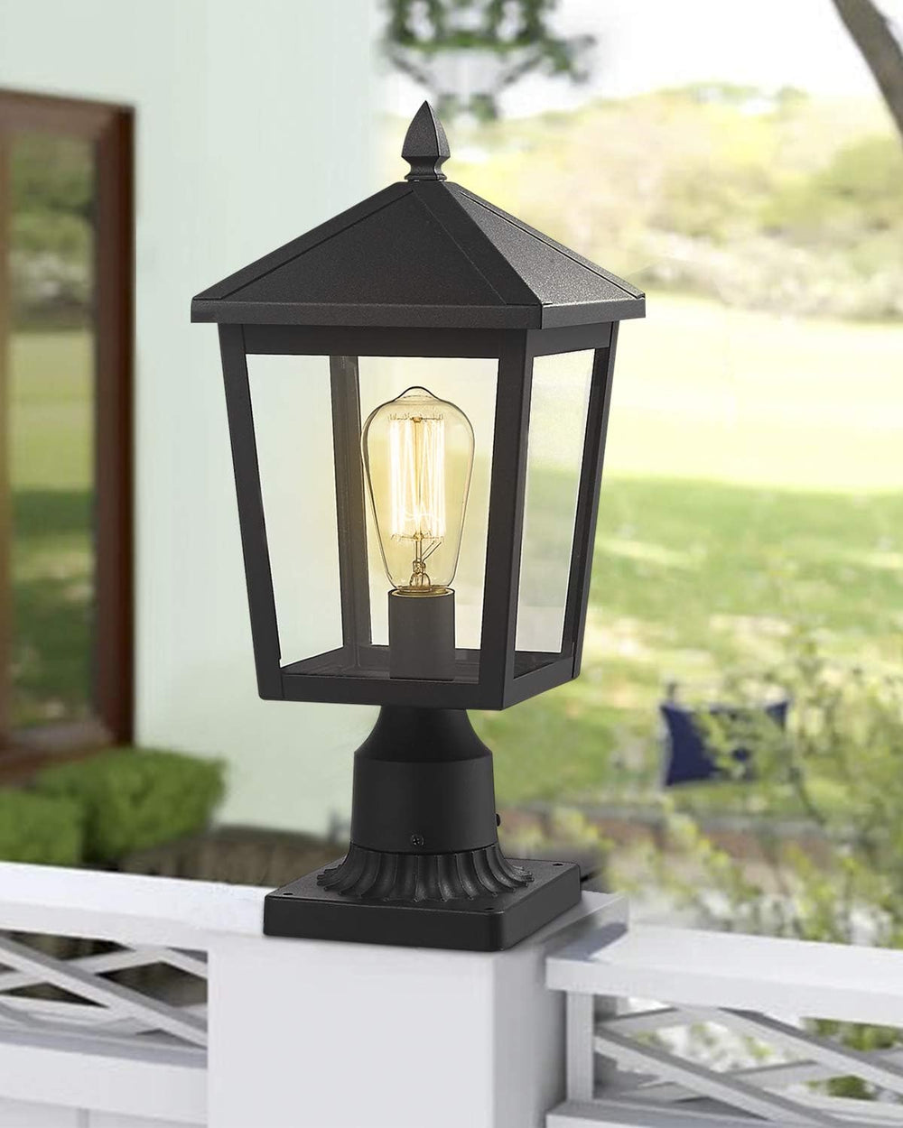 zeyu Outdoor Post Light, 16 Inch Exterior Pole Light Pillar Lantern with Clea...