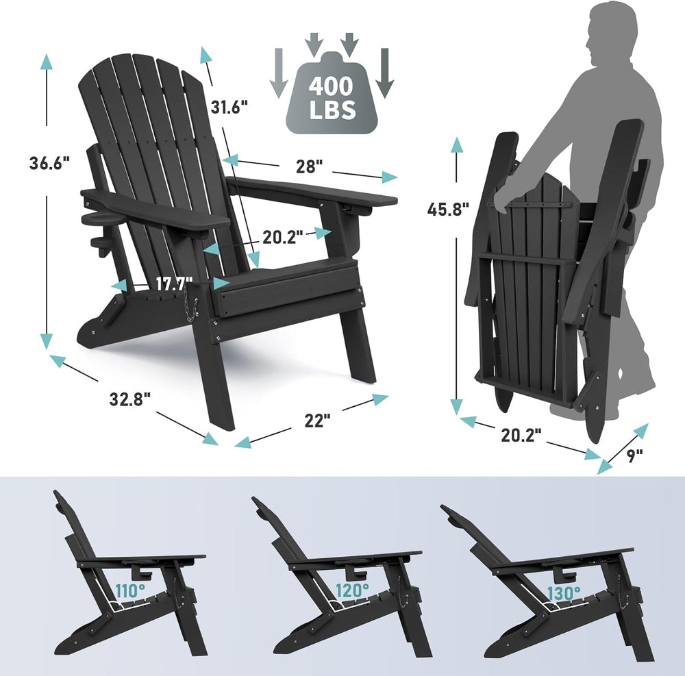Oversized Folding Adirondack Chair Set of 4 with Adjustable Backrest 400LBS