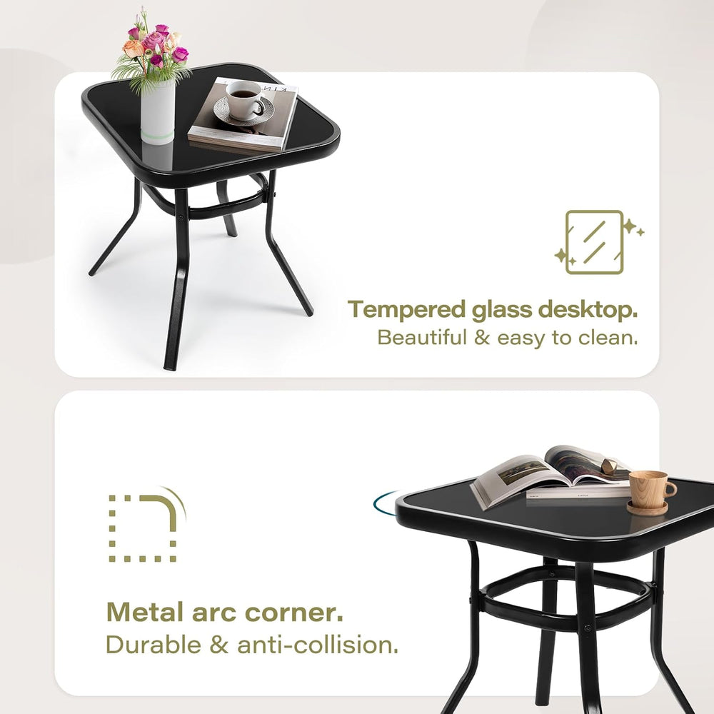 SOLAURA 3-Piece Outdoor Rocking Chairs Bistro Set, Black Iron Patio Furniture...