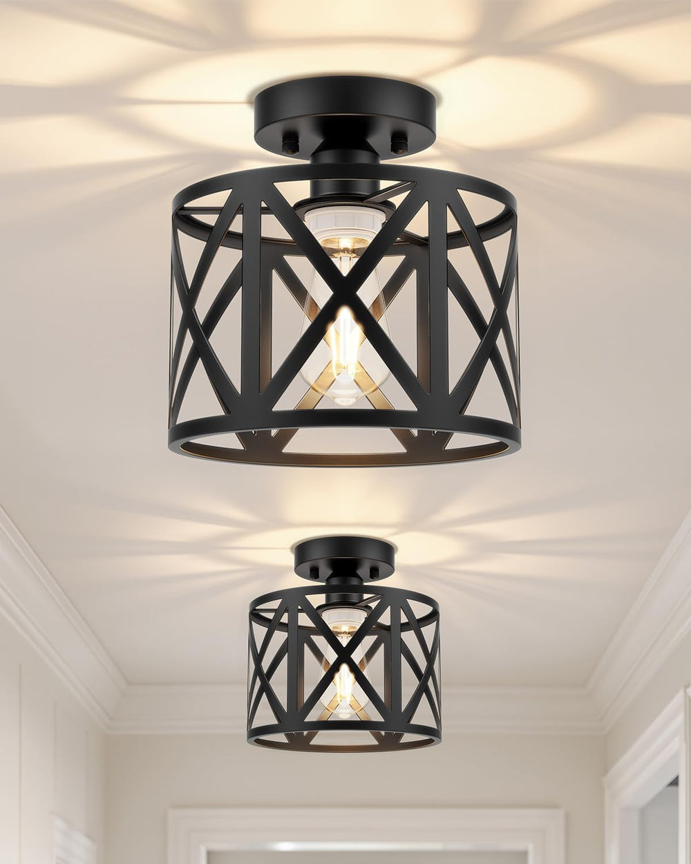 BLNAN 2Pack Farmhouse Semi Flush Mount Ceiling Light Fixture E26 8 Inch
