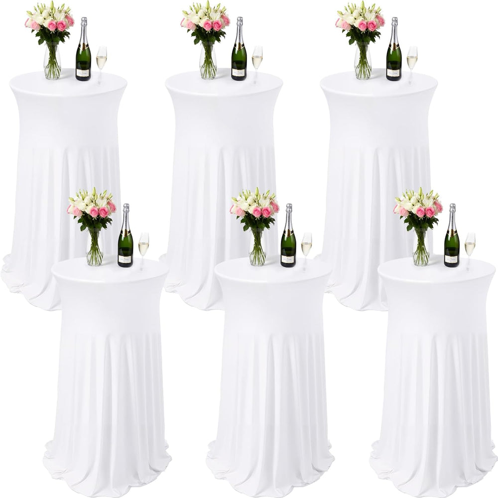 6 Pcs White Spandex Stretch Round Cocktail Table Skirt, 32x43 Inch High Top T...