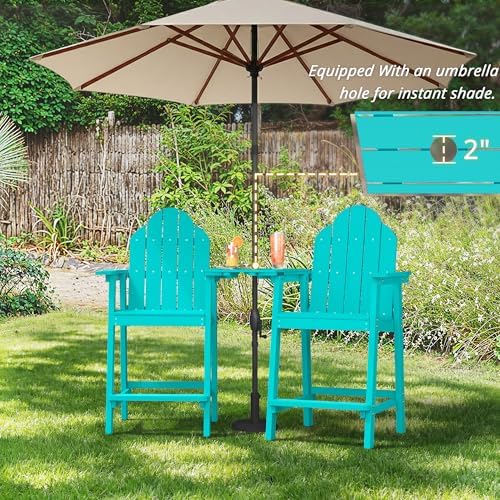 LUE BONA Tall Adirondack Chair Set of 2, HDPS Bar Height Chairs, Aruba Blue
