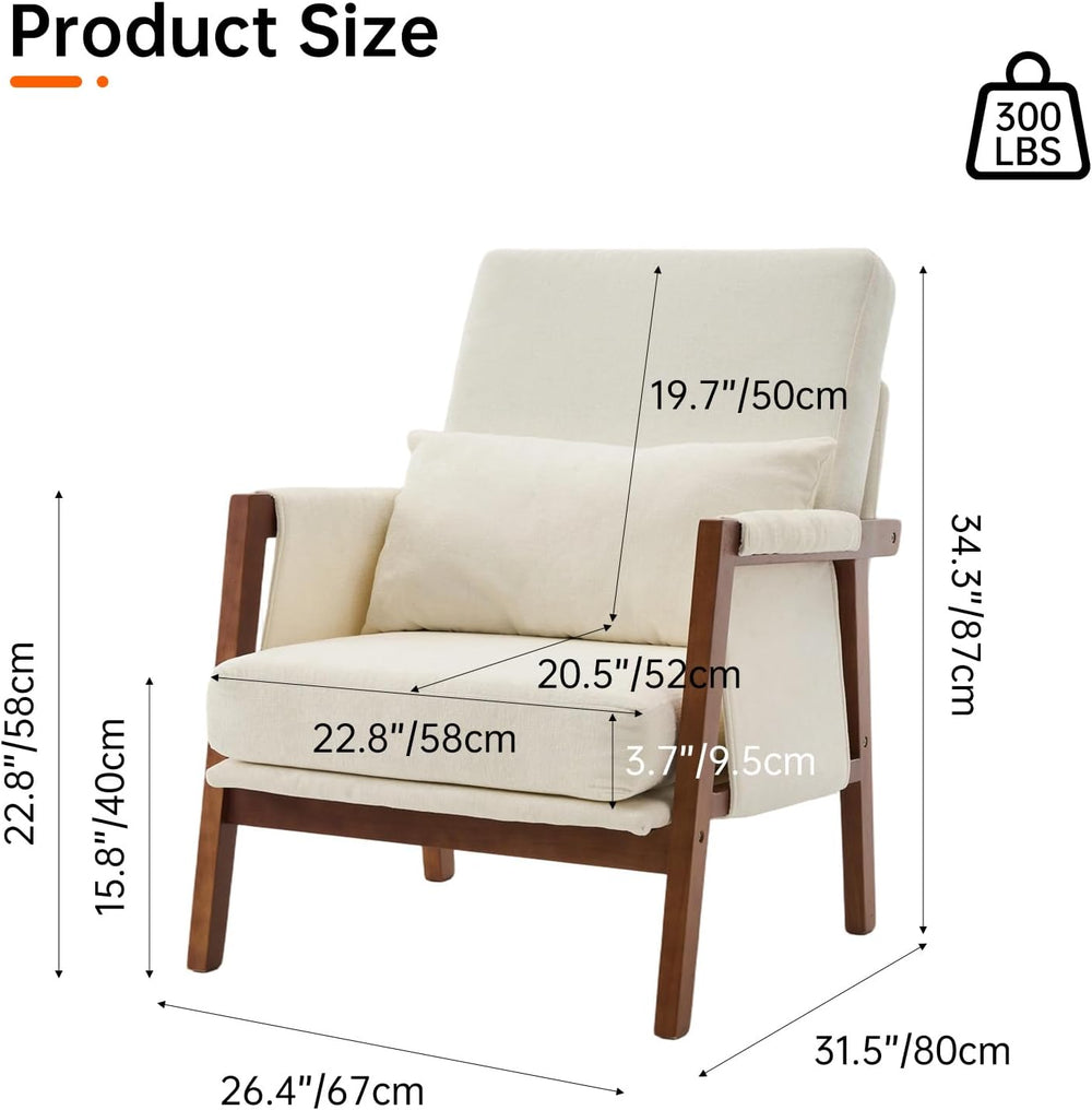 Accent Chair Mid-Century Modern Chair with Lumbar Support Pillow, Upholstered...