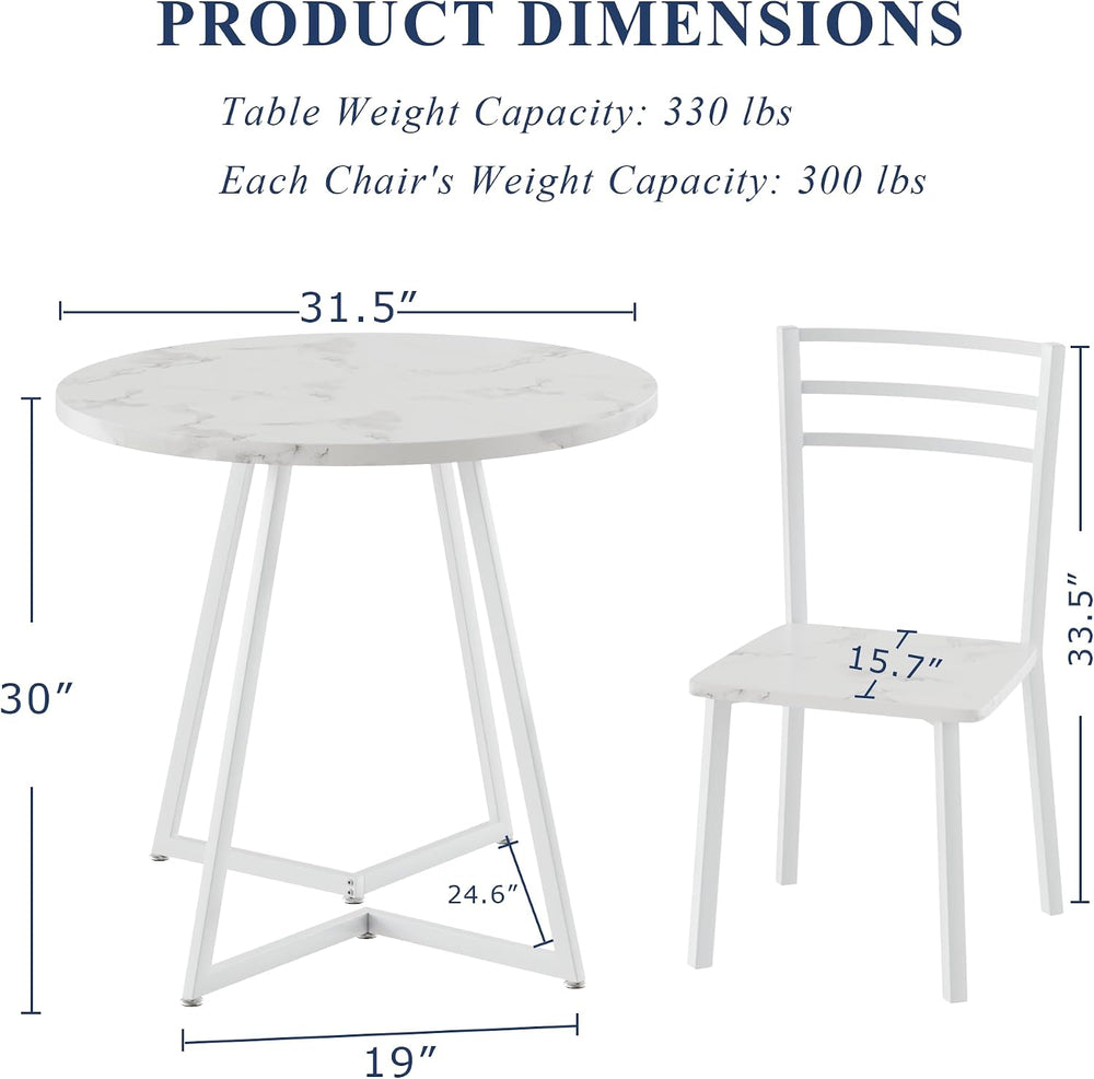 VECELO Small Round Dining Table Set for 2, Wood Tabletop with Strong Metal Fr...