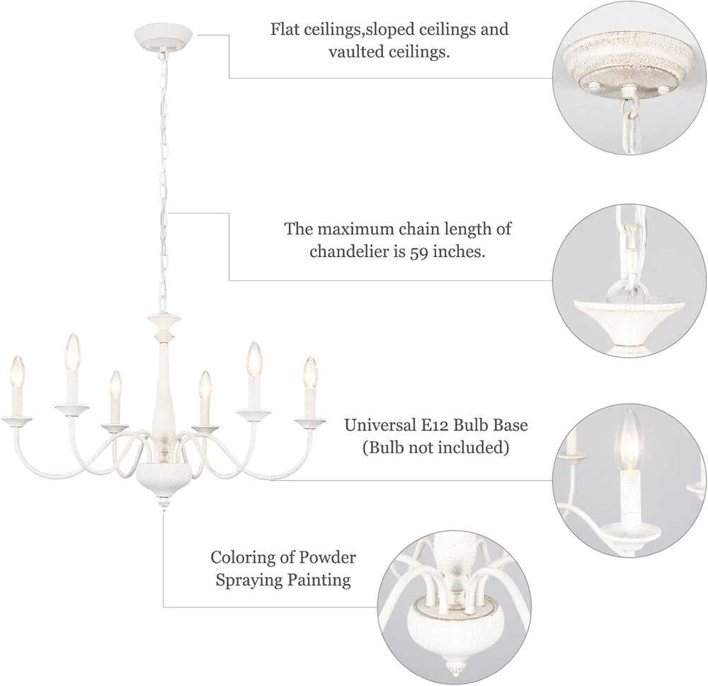 Generies French Country Chandelier, 6-Lights Rustic Farmhouse Chandelier for ...