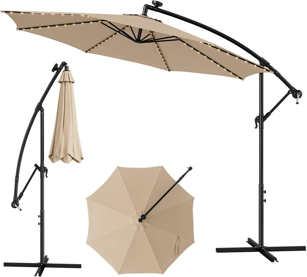 Tangkula 10FT Solar Offset Umbrella, Tilted Cantilever Hanging Umbrella with ...