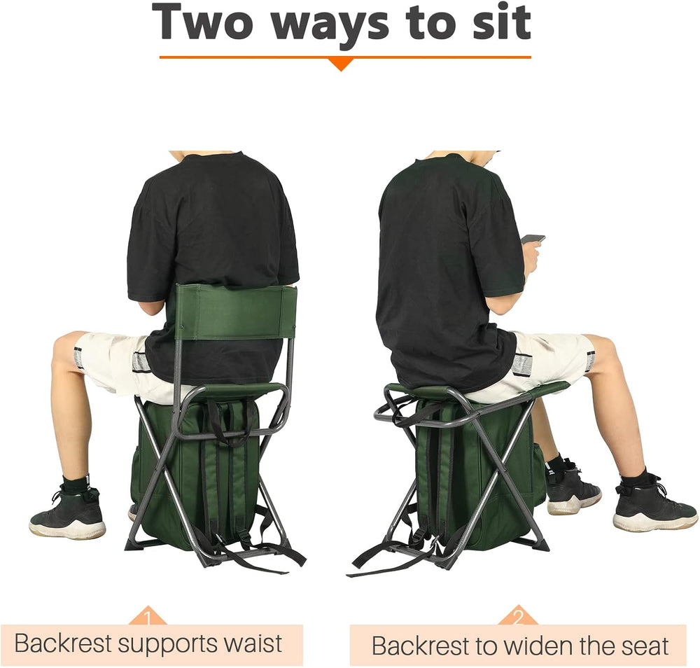 Portal Backpack Cooler Chair with Backrest, Portable Folding Stool