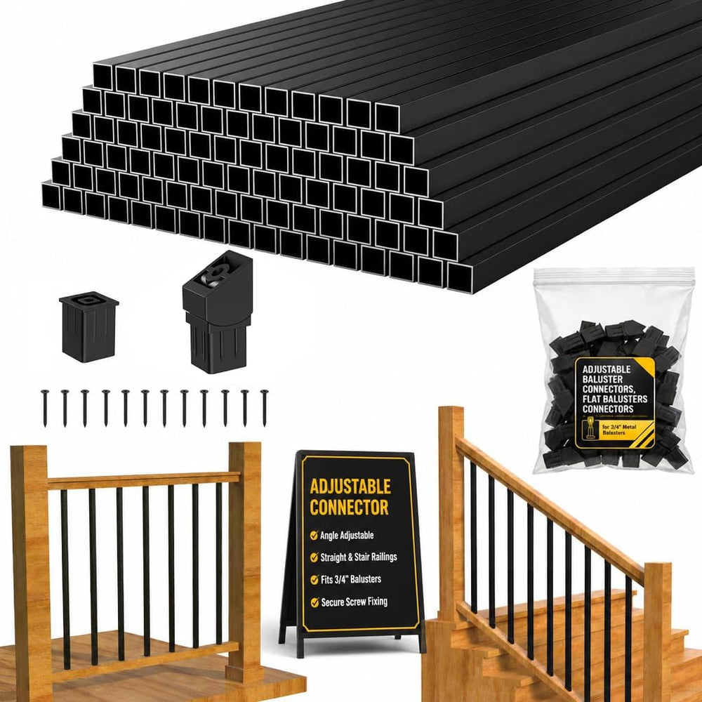 60 Pack 32" Black Square Deck Balusters, Aluminum Deck Spindles with Fla...