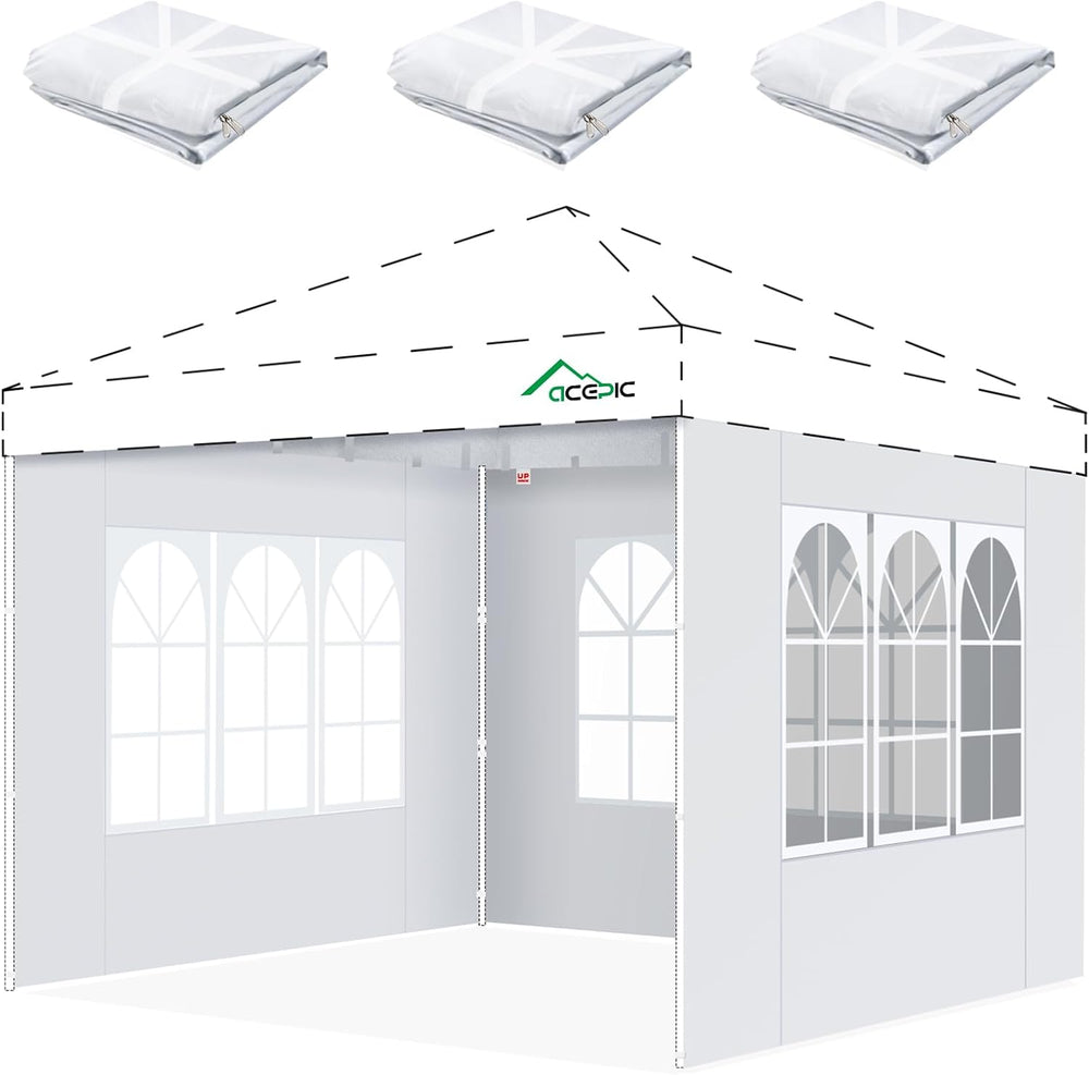 ACEPIC 10x10 Church Window Sidewalls for Canopy,White(3PCS No Frame or Top)