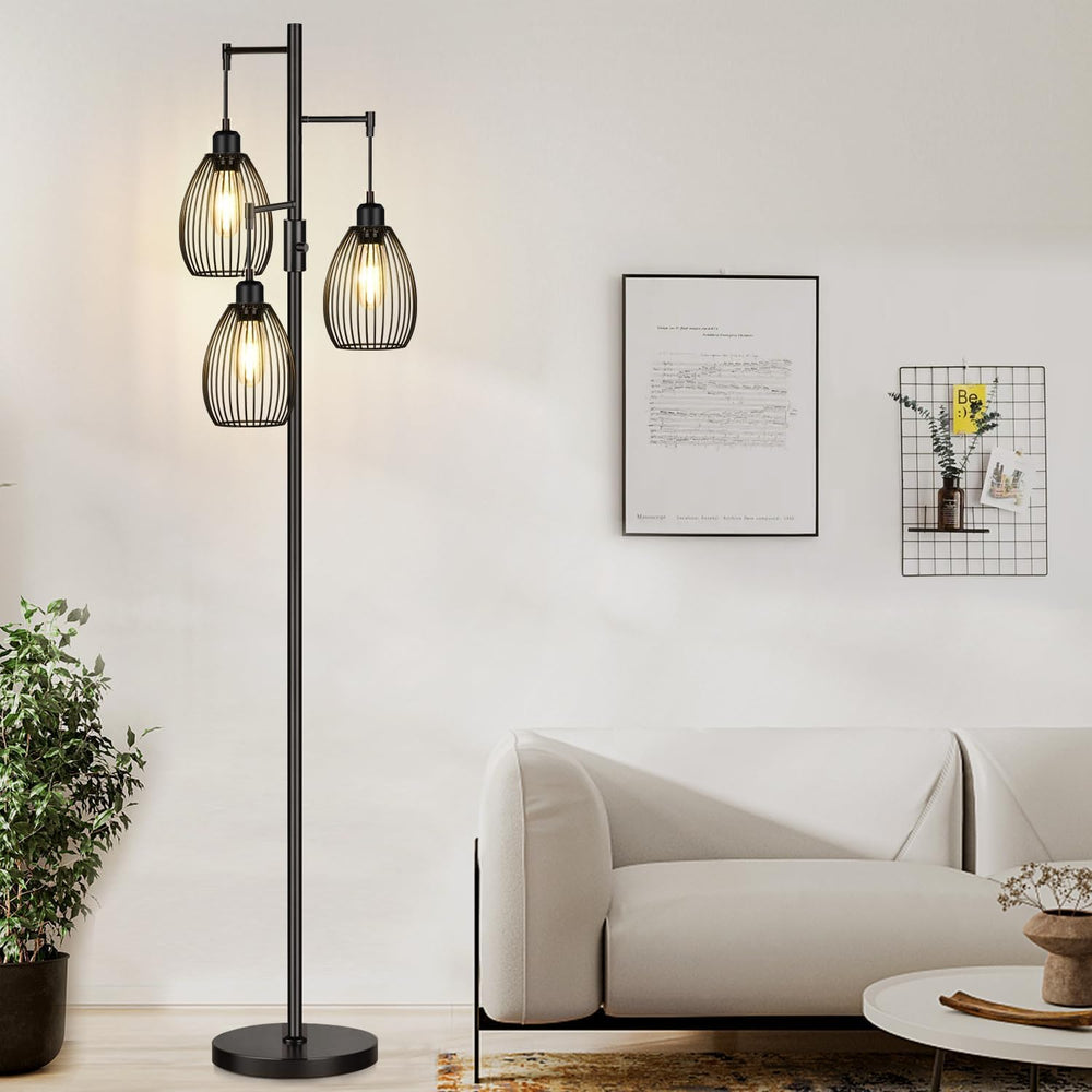 Dimmable Floor Lamp, 3 x 800LM LED Edison Bulbs Included, Farmhouse Industria...