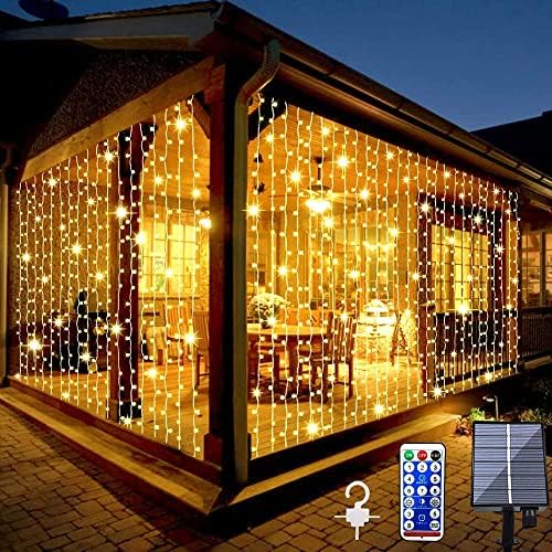 2 Pack Solar Curtain Lights Outdoor Garden Fairy String Lights 300 LED 8 Mode...