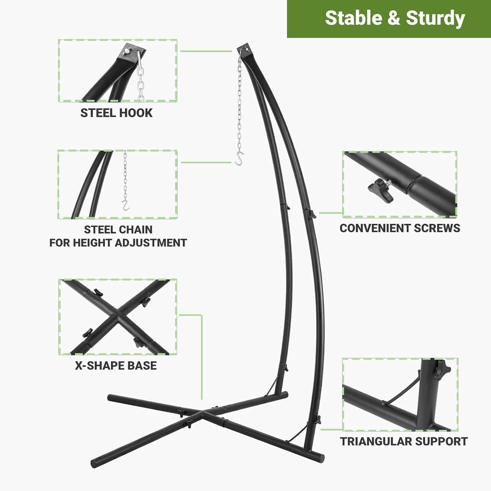 Hammock Swing Stand, Hanging Chair C-Stand w/Buckle & Spring Hook
