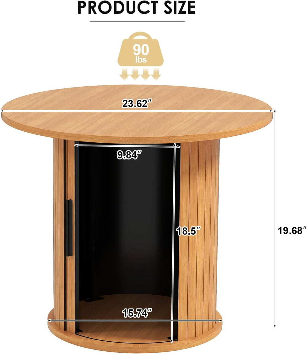 Round Wood Coffee Table with Storage, Small Circle Tables for Small Spaces