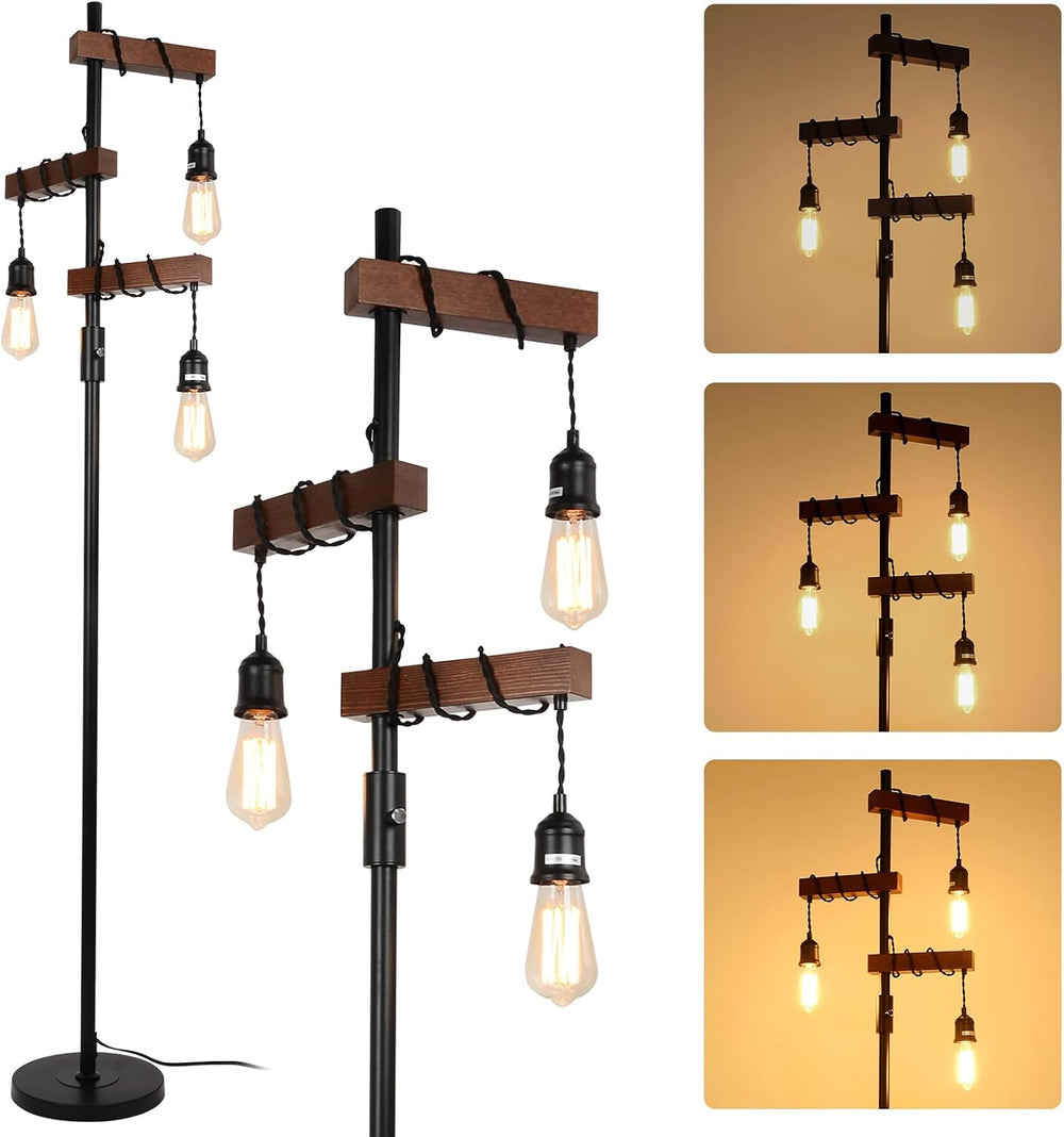 Dimmable Industrial Floor Lamp, Farmhouse Tree Floor Lamp, 68 Inch 3 Lights W...