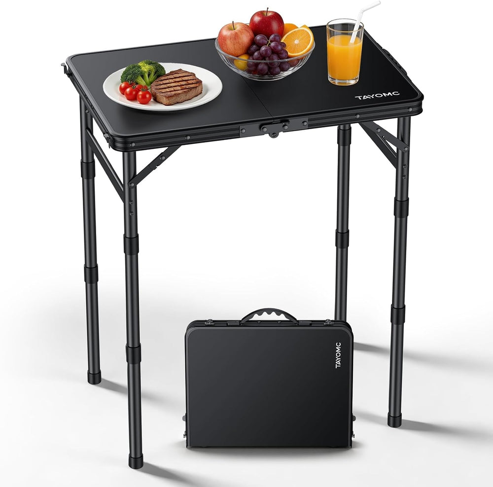 2ft Plastic Folding Camping Table, 3 Adjustable Height Waterproof Small Foldi...