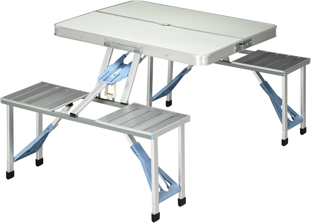 Outsunny Folding Picnic Table with Umbrella Hole, Aluminum Suitcase Portable ...