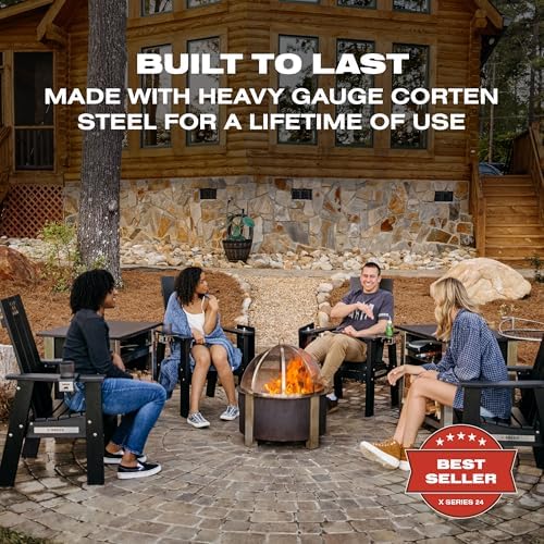 Breeo X Series 24 - Corten Steel Smokeless Fire Pit for Outside - 27.5 in