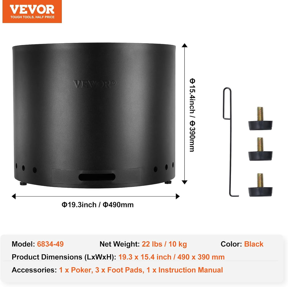 VEVOR Smokeless Fire Pit Stove Bonfire, H: 15.4 in x Dia: 19.3 in,Wood Burnin...
